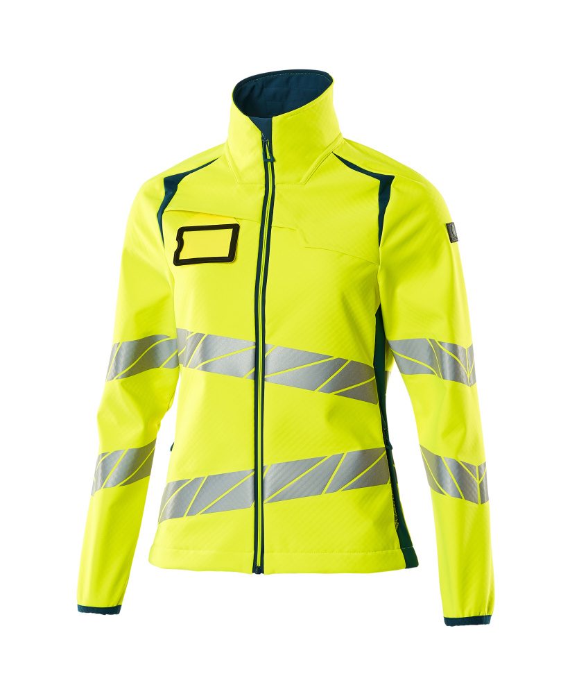 Mascot Damen Accelerate Safe Warn-Softhelljacke – gelb/dunkelpetroleum