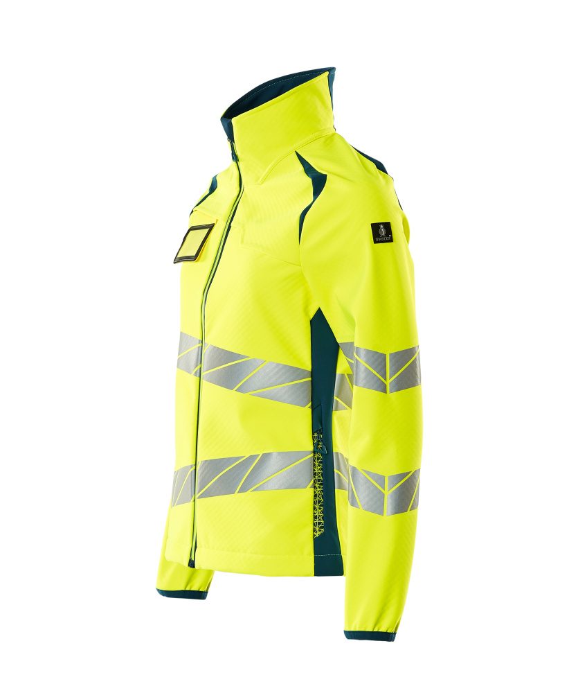 Mascot Damen Accelerate Safe Warn-Softhelljacke – gelb/dunkelpetroleum