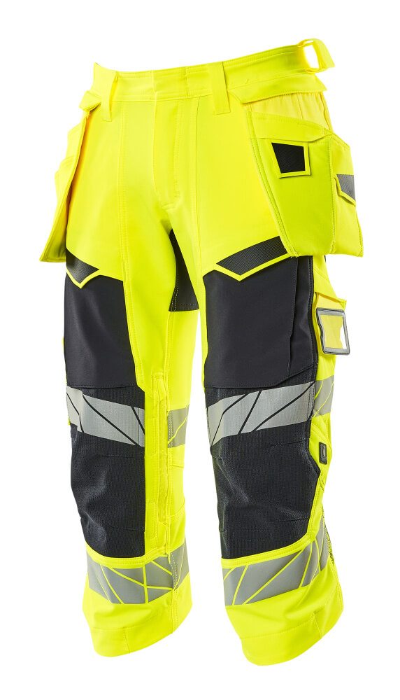 Mascot Accelerate Safe Warn-Dreiviertel-Hose – gelb/schwarzblau