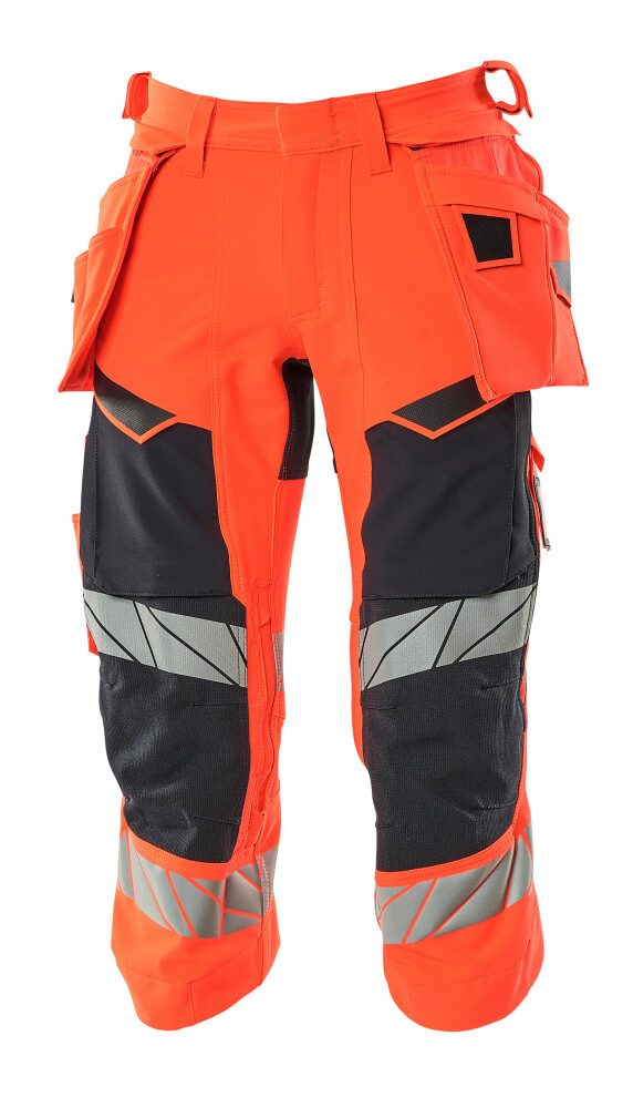 Mascot Accelerate Safe Warn-Dreiviertel-Hose – rot/schwarzblau