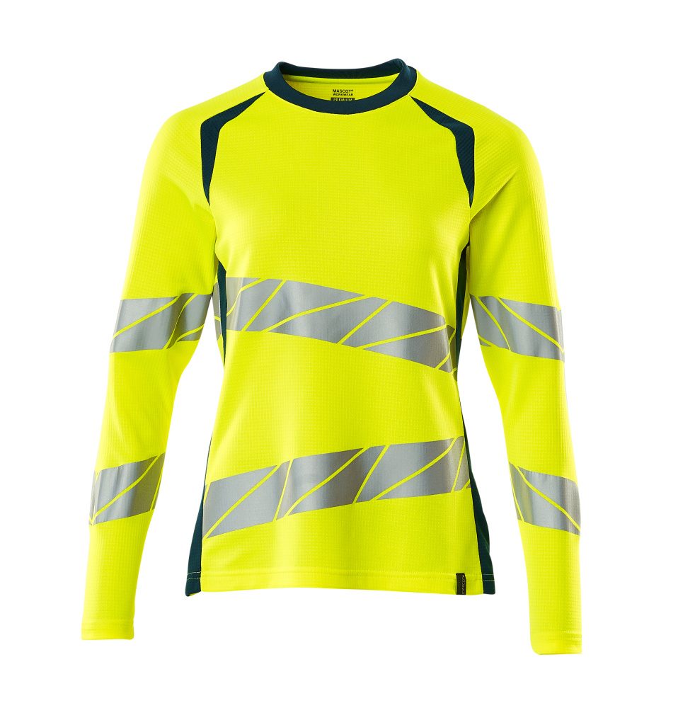 Mascot Damen Accelerate Safe Warn-Langarmshirt – gelb/dunkelpetroleum