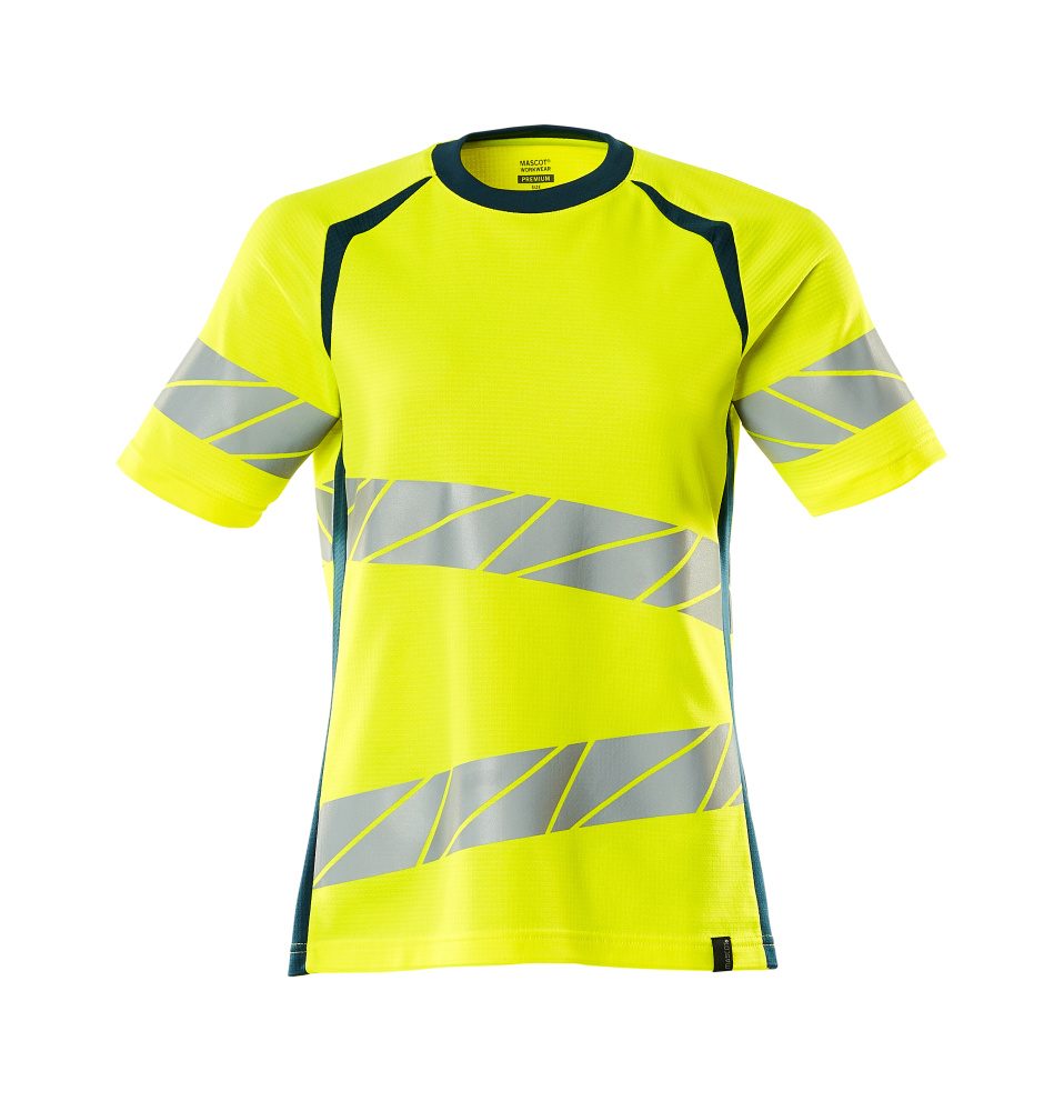 Mascot Damen Accelerate Safe Warnschutz T-Shirt – gelb/dunkelpetroleum