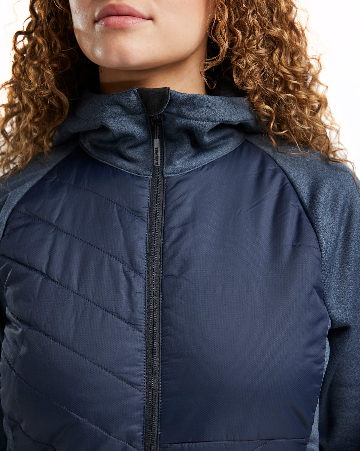 Blåkläder Damen 3464 Hybrid Kapuzen-Sweatjacke – taubenblau/dunkelmarine