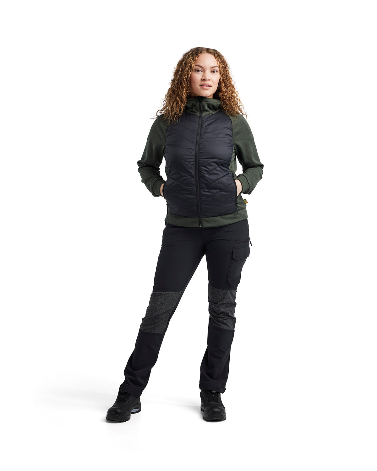Blåkläder Damen 3464 Hybrid Kapuzen-Sweatjacke – herbstgrün/schwarz
