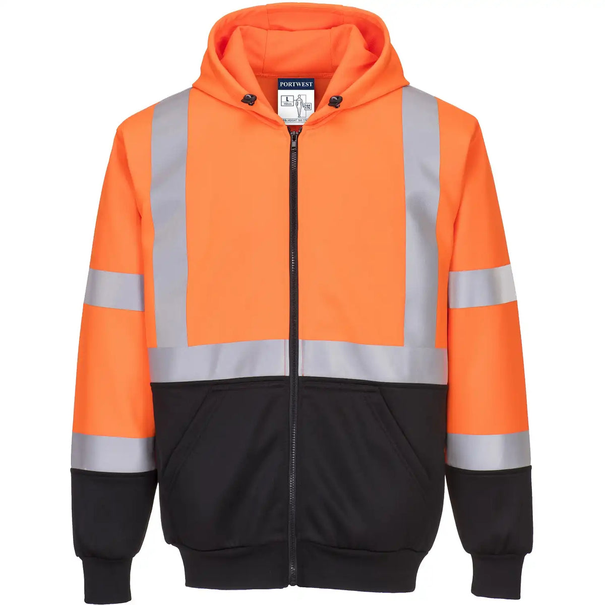Portwest B315 Warnschutz Kapuzen Sweatjacke – orange/schwarz