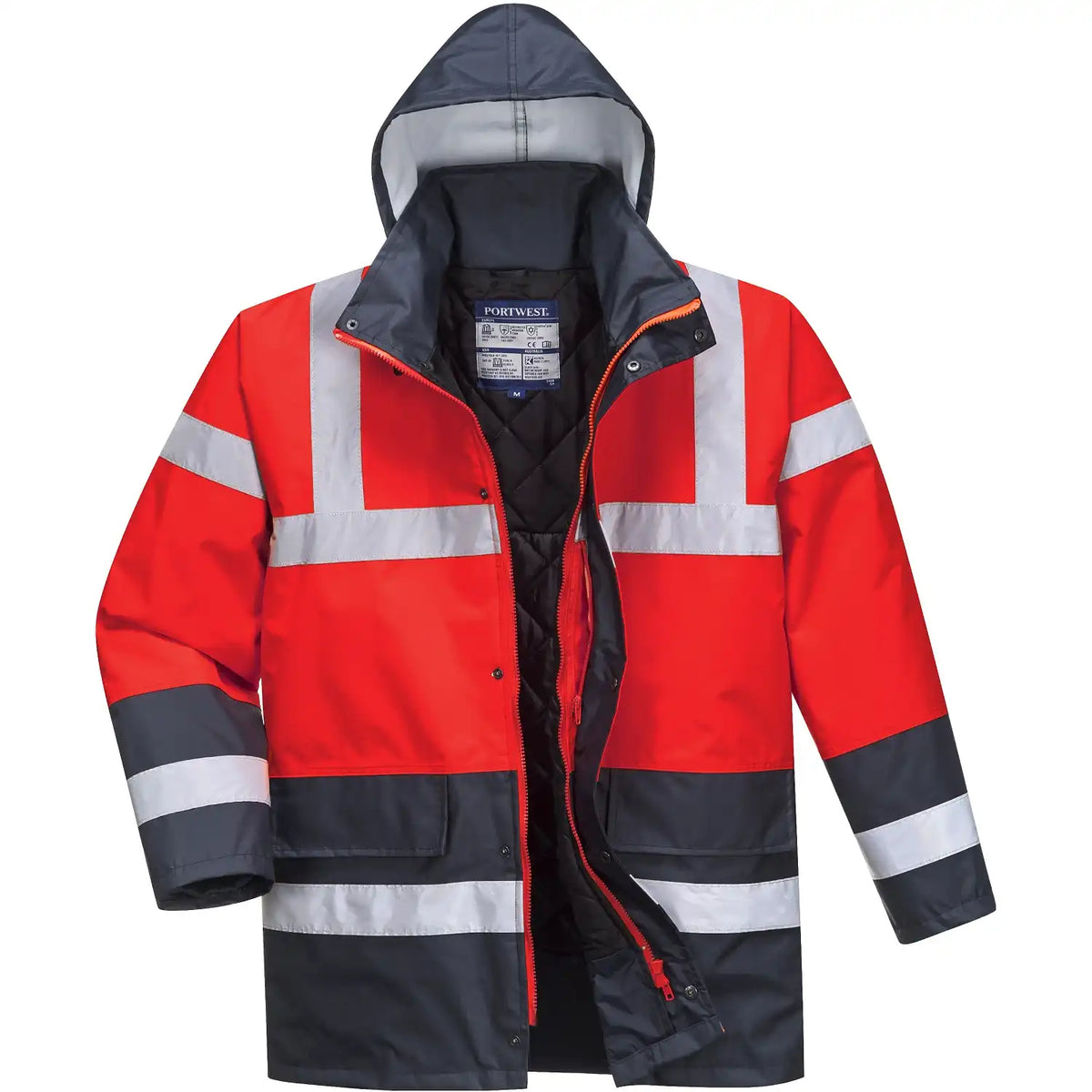 Portwest S466 Kontrast Warnschutz Winterjacke – rot/marine