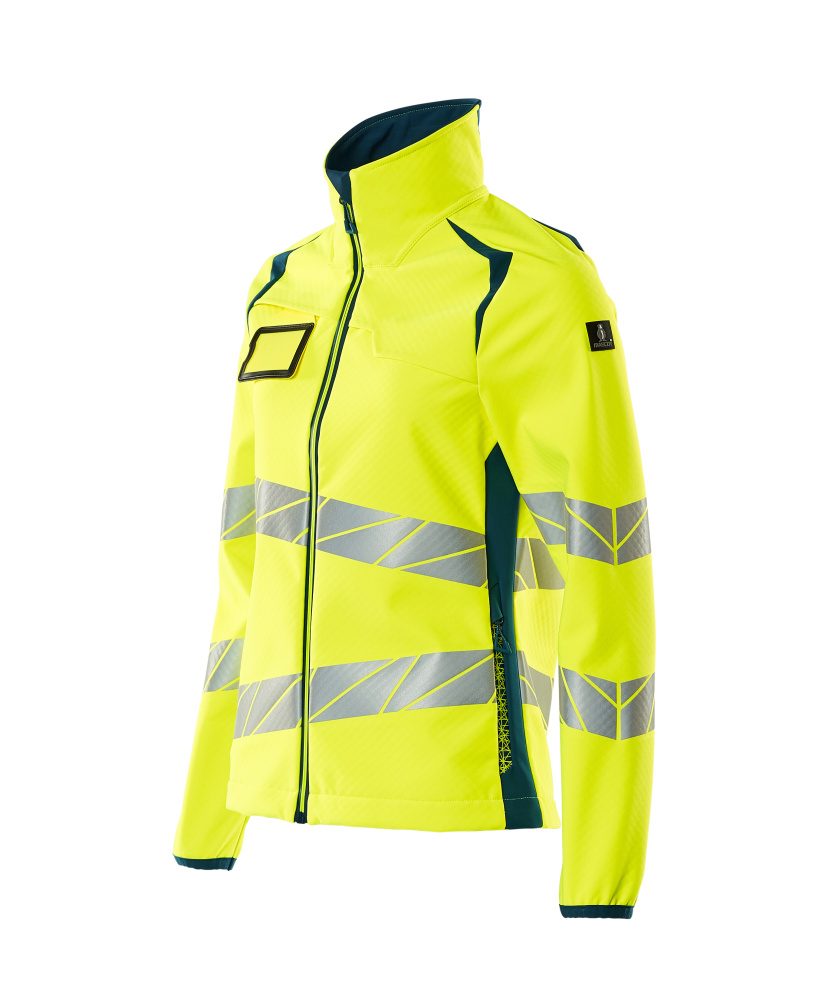 Mascot Damen Accelerate Safe Warn-Softhelljacke – gelb/dunkelpetroleum