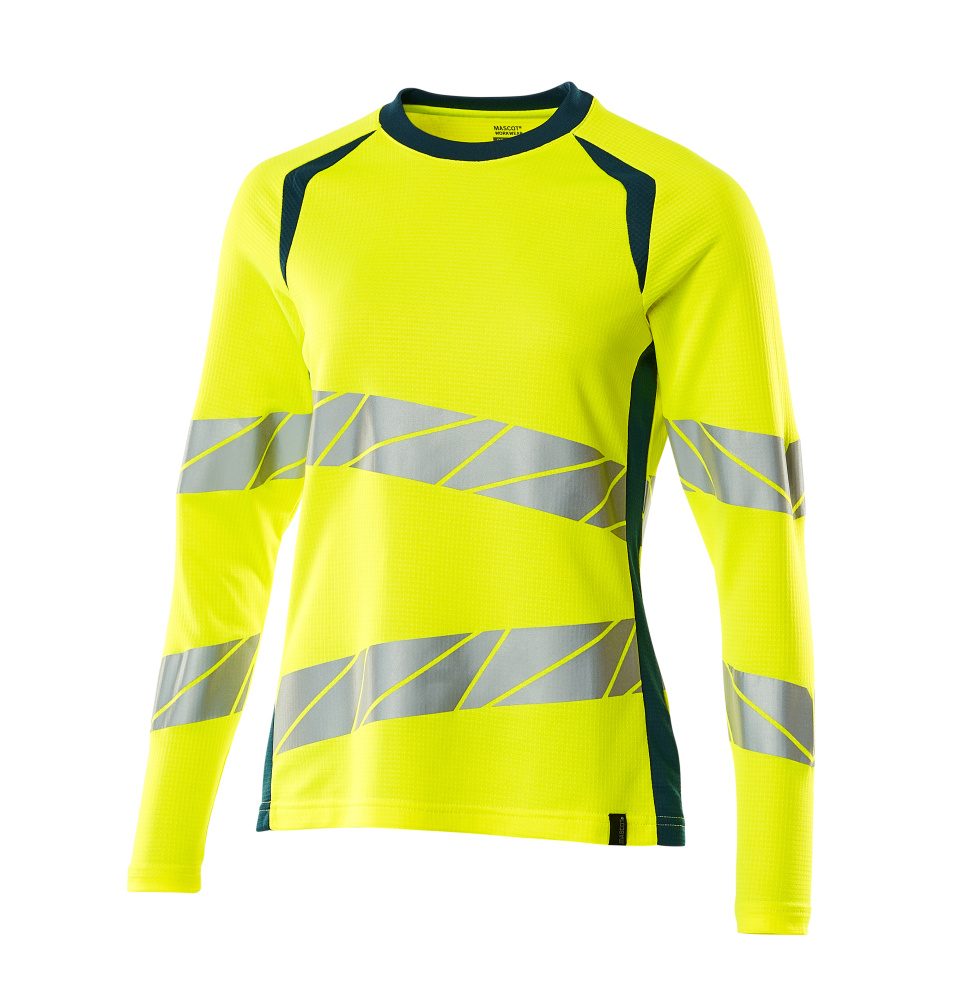 Mascot Damen Accelerate Safe Warn-Langarmshirt – gelb/dunkelpetroleum