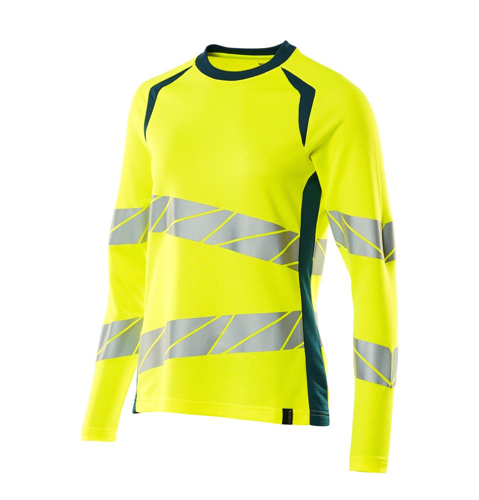 Mascot Damen Accelerate Safe Warn-Langarmshirt – gelb/dunkelpetroleum