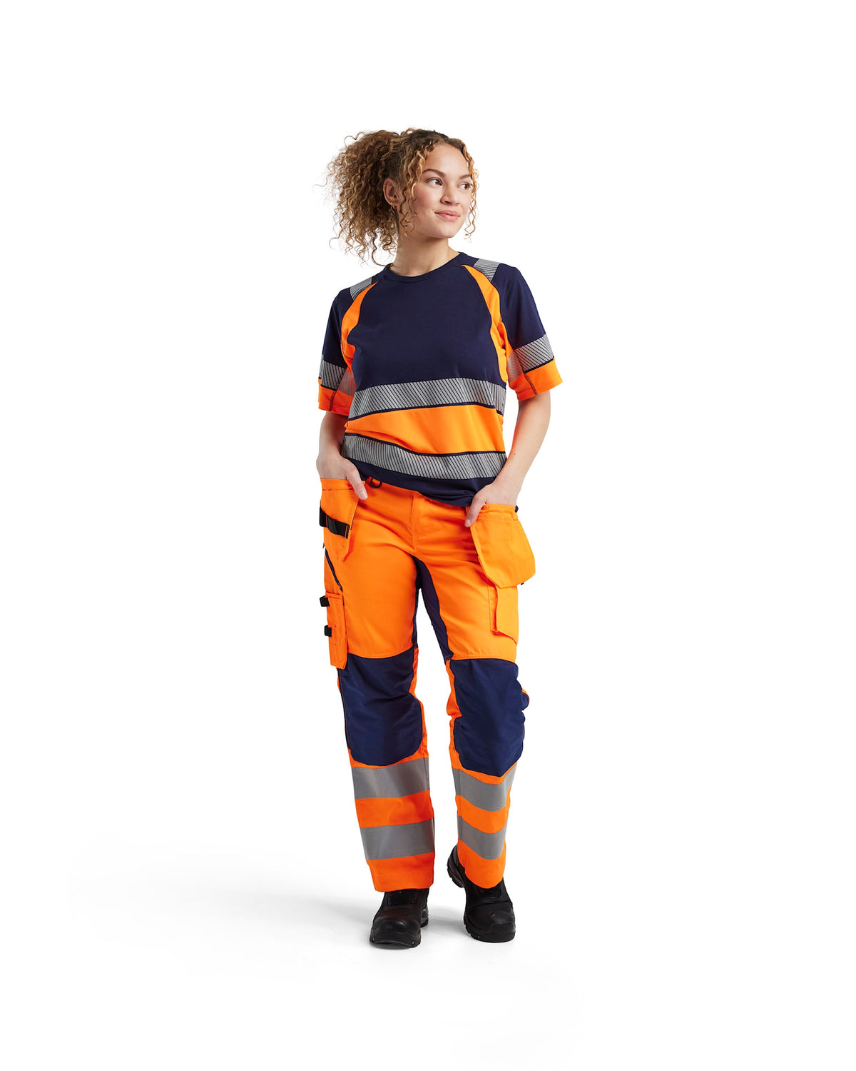 Blåkläder Damen 3410 Warnschutz T-Shirt – marine/orange